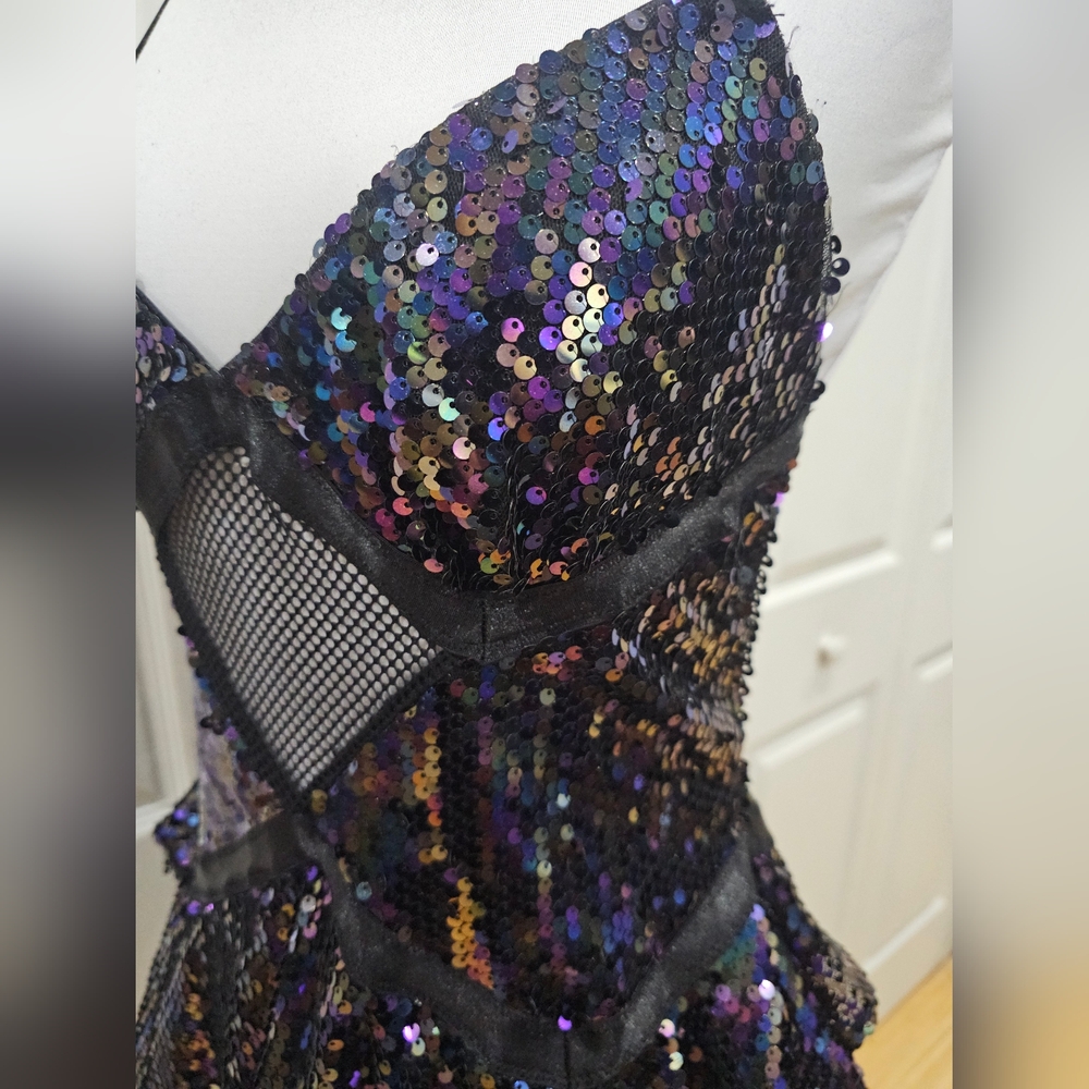 Dolls Kill Club Exx Fantastical Firefly Fishnet Sequin Black Purple Rave Dress S - Picture 7 of 14